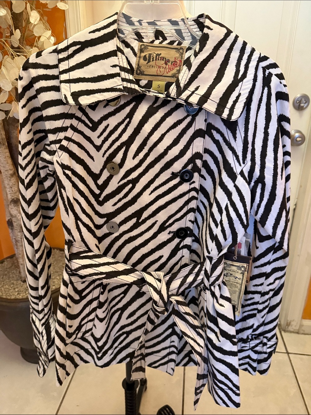 Billabong Black & White Zebra-Print Trench Coat